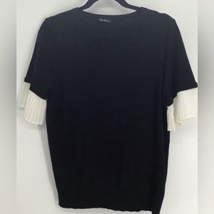 Vila Milano Black Sweater with White Pleated Flutter Sleeves